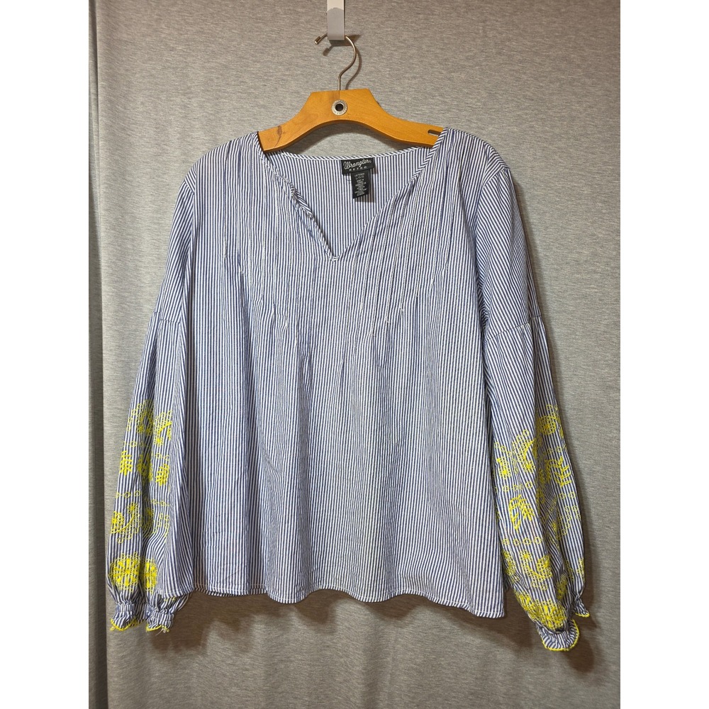 Wrangler Retro Womens Blue White Striped Embroidered Blouse LW7000M Large